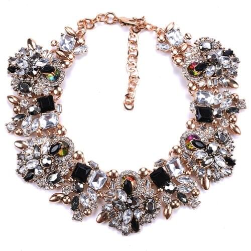 Fatpig Charm Rhinestone Flowers Necklaces Women Fashion Crystal Jewelry Choker Statement Bib Collar Necklace 2020 halloween