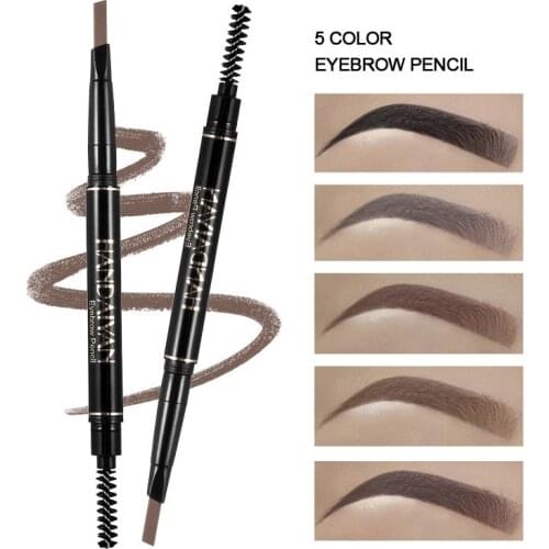 HANDAIYAN 5 Colors 2 In 1 Eyebrow Pencil Natural Lasting Waterproof No Blooming Rotatable Eyebrow Pen Makeup Cosmetics TSLM1