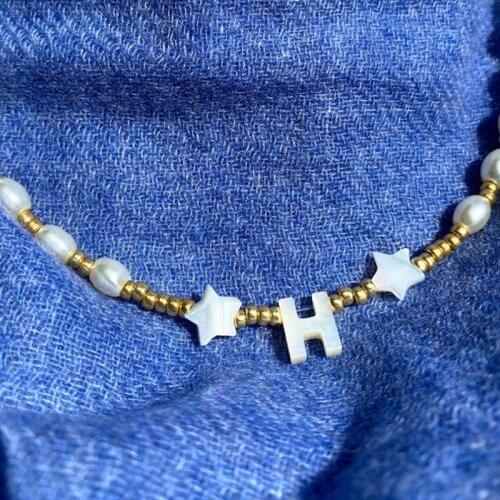 Customized Initials Pendant Necklace Natural Freshwater Pearl Gold-color Beads Choker Gift For Friend Trendy ожерелье из бисера