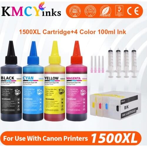 KMCYinks PGI-1500 Refillable Ink Cartridge + 4 Bottle Dye Ink for Canon MAXIFY MB2050 MB2150 MB2350 Inkjet Printer for PGI1500