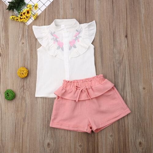 Cute Children Clothes Sets Kids Baby Girl Flroal Print Sleeveless Tops Shorts 2pcs Outfits Set Fashion Clothing for 2-7 Years