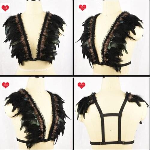 Halloween Costume lace Feather Bra,festival Rave Wear UNISEX,Velvet Boho Bralette,Crop Top Gypsy Lingerie,Goth Funny Fetish Bra