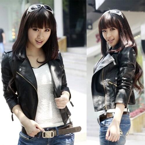 2021Autumn Women Black Slim Cool Lady PU Leather Jackets Sweet Female Zipper Faux Femme Outwear Coat Plus Size