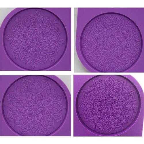 Mandala Flower Coaster Silicone Resin Mold Round Coaster Epoxy Resin Mold Craft LX9E