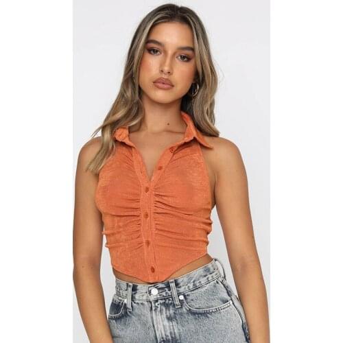 Women Button Up Tank Tops Fashion Solid Halter Cardigan Sexy Backless Short Y2k V-Neck Camisole Female Sleeveless Crop Tops