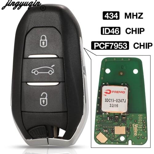 Jingyuqin Smart Keyless Go Remote Key 3 Buttons 434MHz PCF7953 ID46 Chip For Peugeot 308 508 For Citroen C4 DS4 DS5 HU83