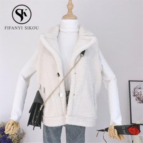 Autumn Winter Women Vest Coat Faux Lambswool Waistcoat Single Breasted Zipper Sleeveless Jacket Female Thick Warm Vest Jackets