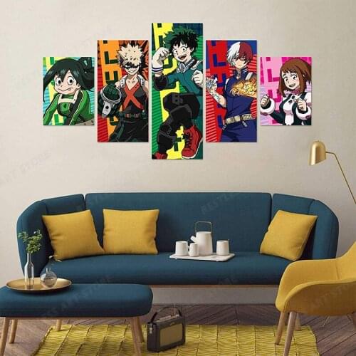 My Hero Academia Poster Deku Bakugou Todoroki Ochako Uraraka and Tsuyu Asui 5 Panel Anime Posters for Living Home Office Club De