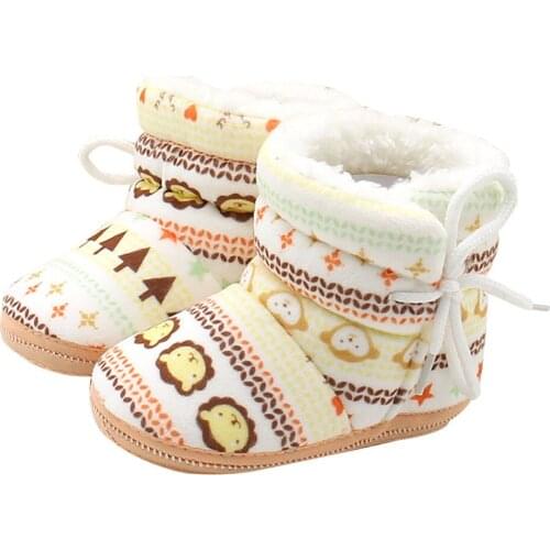Plush Winter Baby Boots Toddler Newborn Baby Print Flat With Ankle Soft Sole Boots Prewalker Warm Shoes Детская Зимняя Обувь
