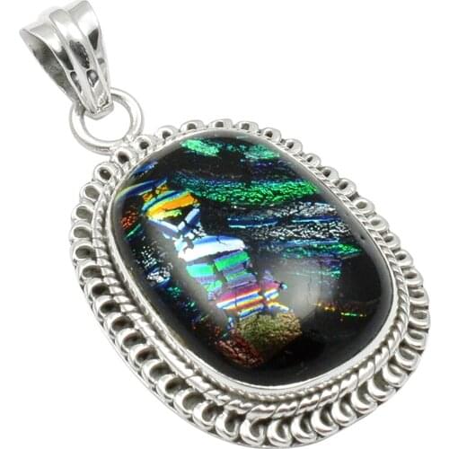 Lovegem Dichroic Glass Pendant 925 Sterling Silver , 44 mm, AP4286