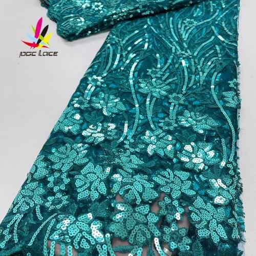 Latest sequence Nigerian sequins net lace 2021 high quality African tulle mesh sequence lace fabric for dress 5yards/lot