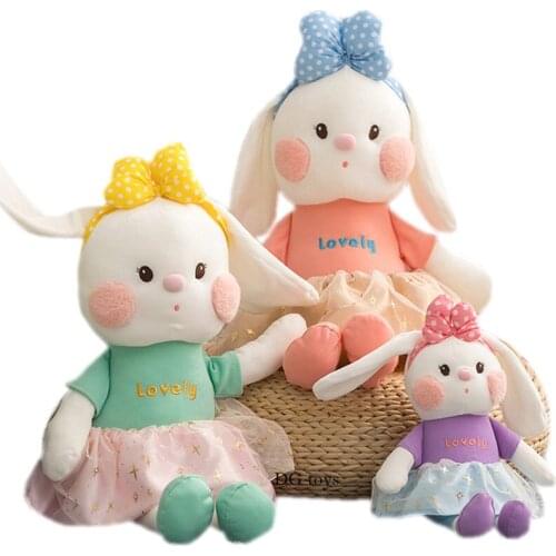 Honey Peach Bunny Cuddly Doll Stuffed PInk Dress Rabbits Bowtie Hairband Big Pink Cheek Shy Bunny Baby Appease Toys for Girls