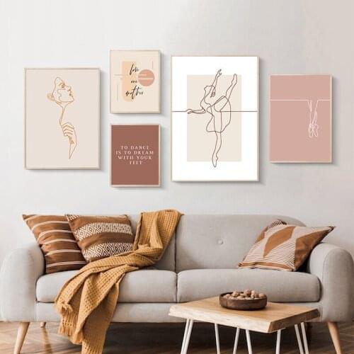Simple Nordic Morandi color abstract lines dance beauty poster canvas decorative picture wall mural hanging picture