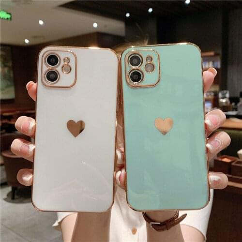 Plating Love Heart Shockproof Case For IPhone 11 Pro MAX XS XR X 7 8 Plus Mini SE Soft Camera Protection Cover for iphone 12