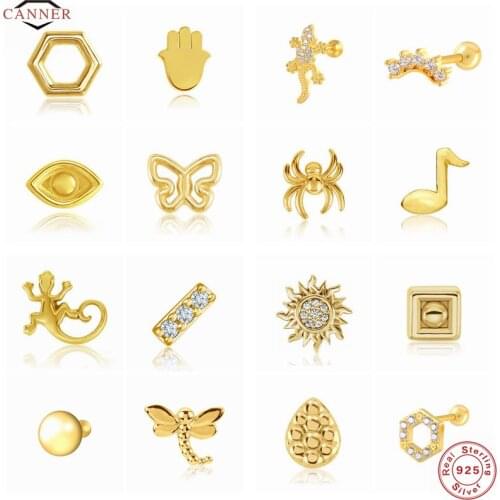 CANNER 1pc Exquisite Small 925 Sterling Silver Stud Earrings for Women Piercing Earring Jewelry Pendientes Plata 925 Kolczyki