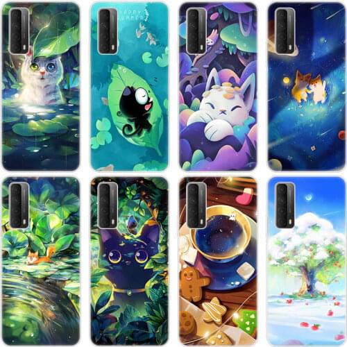 Kawaii animal cat fox Silicone Phone Case for Huawei P50 Pro P40 Lite E P30 Pro P10 Plus P20 Lite P Smart Z 2021 Pro 2019 Cover