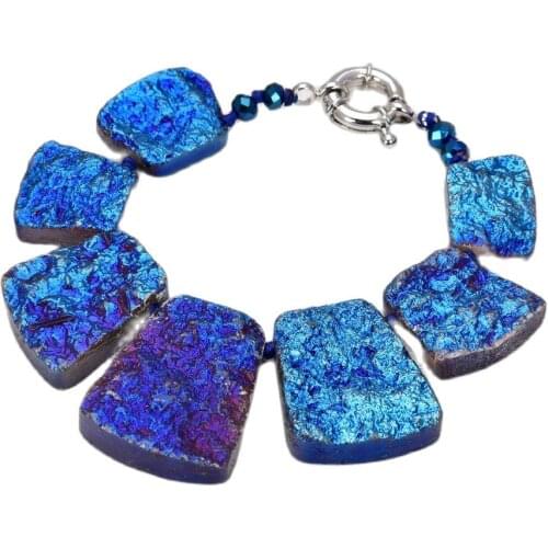 JK Blue Titanium Quartz Druzy Nugget Graduated Bracelet Lady Jewelry For Women