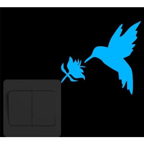 Natural Style Hummingbird Glow Switch Sticker Funny Cartoon Bird and Flower Vinyl Wall Sticker for Kids Rooms Bedroom Home Decor