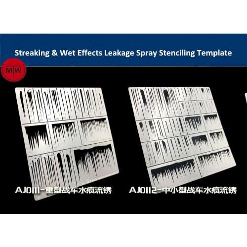 Alexen AJ0111/AJ0112 Streaking & Wet Effects Leakage Spray Stenciling Template Aging Assistant Tools for 1/32 1/35 1/100 Model