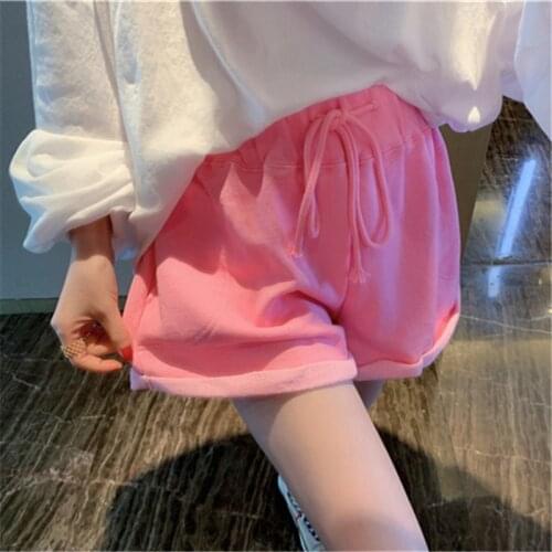 Comfortable Pink Elastic Waist Casual Cotton Shorts Women Loose 2021 New Sport Clothing Summer High Waist Hot Pants Casual Girls