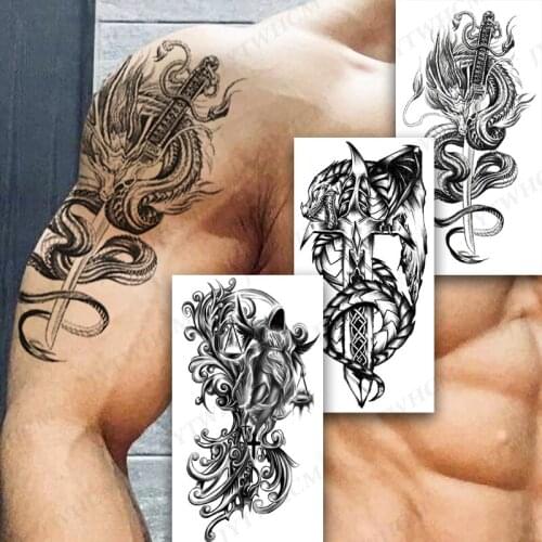 Waterproof Temporary Tattoo Sticker Skeleton Skull Wolf Tiger Bird Forest Tattoos Body Art Arm Fake Sleeve Tatoos Women Men