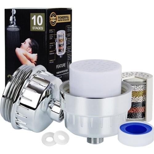 High Output 10-Stage Bathroom Shower Filter with Replaceable Cartridge, Treatment Health Softener Chlorine Water Purifier Set