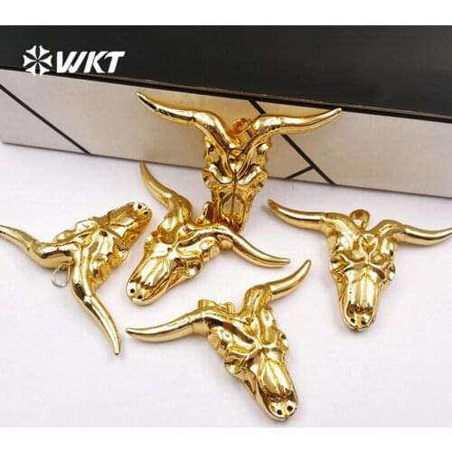 WT-P881 Latest Design Gold Resin Cattle Horn Pendant Resin Cattle Head Horn with 24K Gold Electroplated 45mm Full Gold Pendant