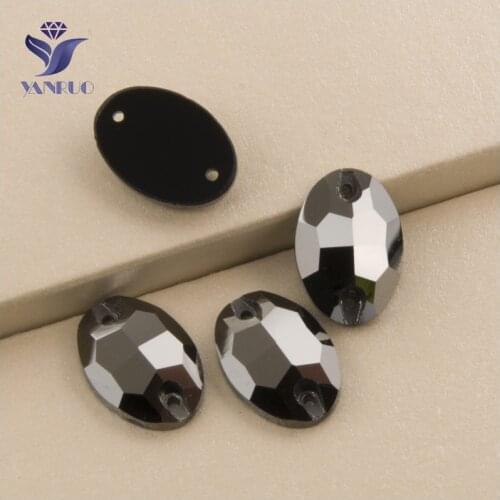 YANRUO 3210 All Sizes HEM Oval Flatback Strass Rhinestone Black Base Sew On Crystal For Shoes Accessories