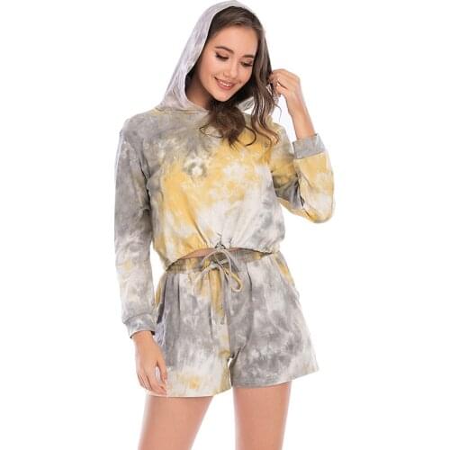 2021Spring and Autumn Womens Pajamas Tie-dye Casual Long-sleeved Shorts Home Service Pajamas for Women Pyjamas Women Sleep Tops
