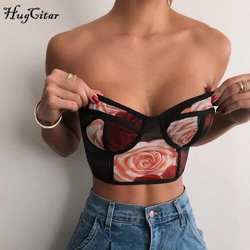 Hugcitar 2020 Sleeveless Backless Floral Print Patchwork Camis Crop Top Autumn Winter Women Fashion Sexy Party Club Clothings