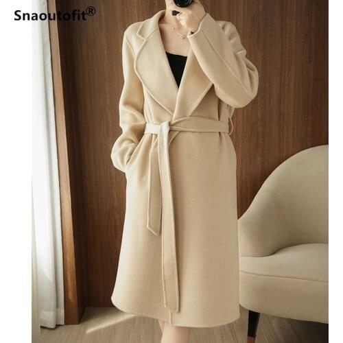 Double-Sided Pure Wool Coat Womens Autumn And Winter 2021 New Mid-Length High-End Temperament Lace-Up Over-The-Knee Loose Coat