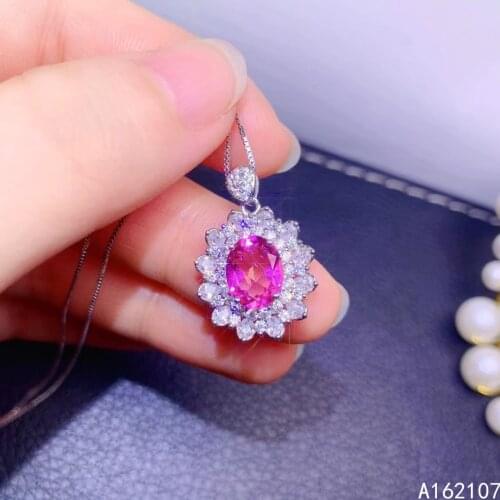 Fine Jewelry 925 Sterling Silver Inlaid With Natural Gem Womens Fashion Exquisite Pink Topaz Pendant Necklace Support Detection