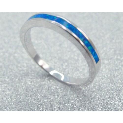 Fashion Jewelry Silver Band for women 100% 925 Sterling Silver Rings Blue Color Stone Round Setting Wedding Gift Size 7/9