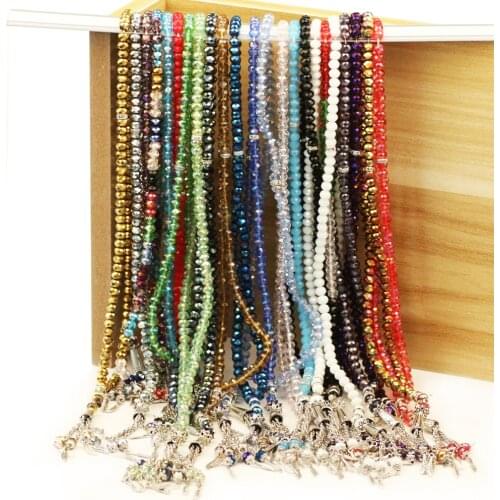 ZHUBI Prayer Rosary Muslim Bracelets 1lot MM Crystal Glass Round Beads Bracelets With Spacer Metal Rhinrstones