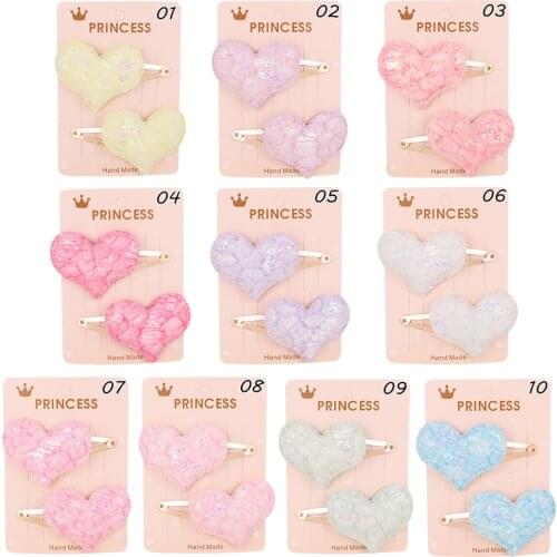 100pc/lot Glitter Love Heart Hair Clips for Girls Hairpins Crown Barrette Baby Tie Dye Snap Clips Kid Hairgrips Hair Accessories