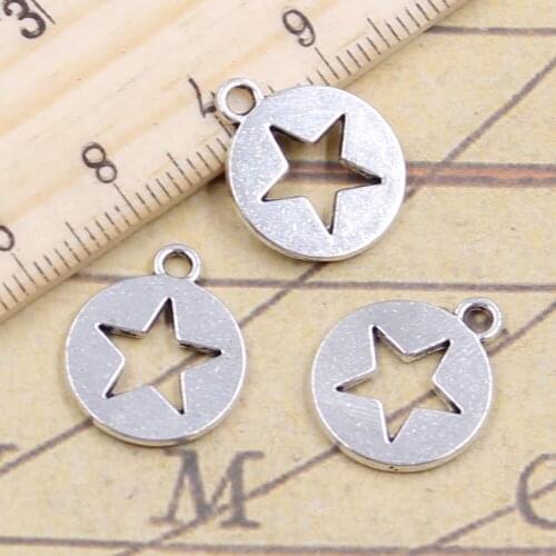 20pcs Charms Hollow Star Cut Out 18x15mm Antique Silver Color Pendants Making DIY Handmade Jewelry Factory Wholesale