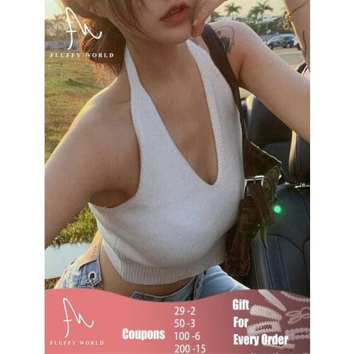 2021 Summer Fashion Women Y2k Solid Color knitting Crop Top Backless Camisole Cropped Top Streetwear Club Party Wear Tank Tops