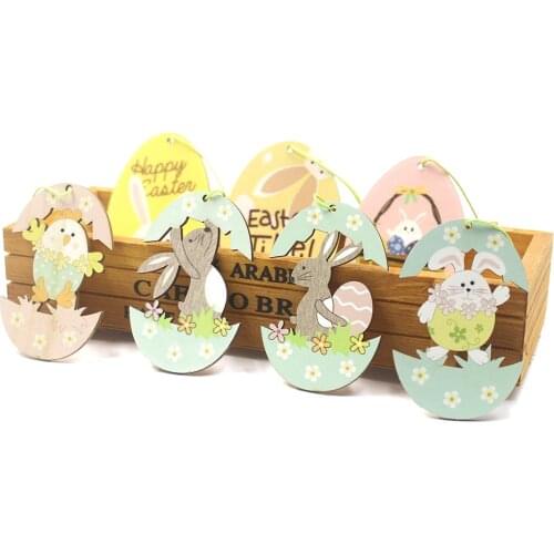 4PCS Happy Easter Rabbit Egg Wooden Pendant Easter Decoration Hanging Craft For DIY Home Party Kids Gift Easter Decor Supplies