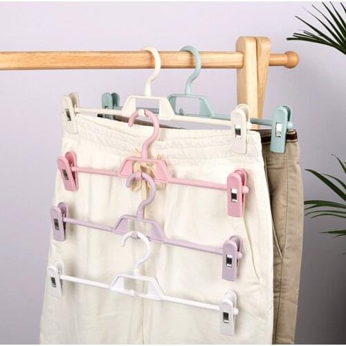 5pcs/Lot Closet Space Saver Adjustable Plastic Clip Stand Trouser Hanger Skirt Pants Storage Rack Non-Slip Multilayer Organizer