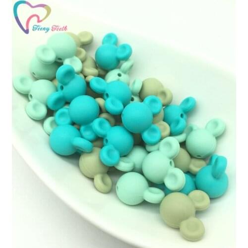 9 PCS Sage Green Mickey Silicone Beads Baby Teething Beads 23*19*14 MM Safe Food Grade Nursing Chewing Mickey Silicone Beads