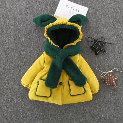 Alisenna Winter Cotton Down Girls Solid Hooded Princess Thick Warm Parkas Kids Snow Wear Outerwear Coat + Scarf