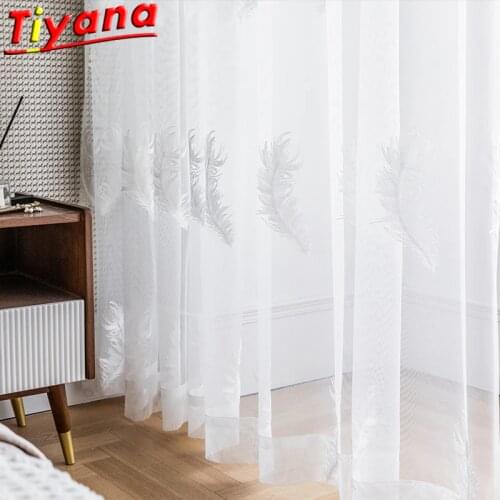 White Embroidery Thread Feather Curtains for Living Room Beautiful and Simple Yarn for Balcony Customizable Panels X-HM571 #VT