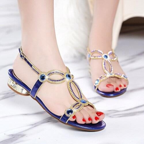 2020 Summer New Roman Sandals Lady Shoes Crystal Open-Toe Women Sandal Bohemia Rhinestone Thick Heel Gladiator Sandals For Woman