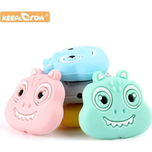 5Pcs Dinosaur Silicone Baby Teether Beads Cartoon BPA Free Food Grade Baby Pacifier Nipple Chain Bead Teething Oral Care Toys