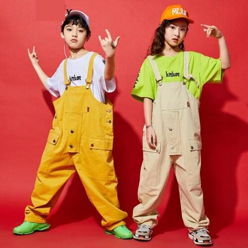 Child Stage Performance Clothing Jazz Dance Costume Kids T-Shirt&Strap Pants Suit Hip Hop Dancing Clothes Street Dances DWY4298