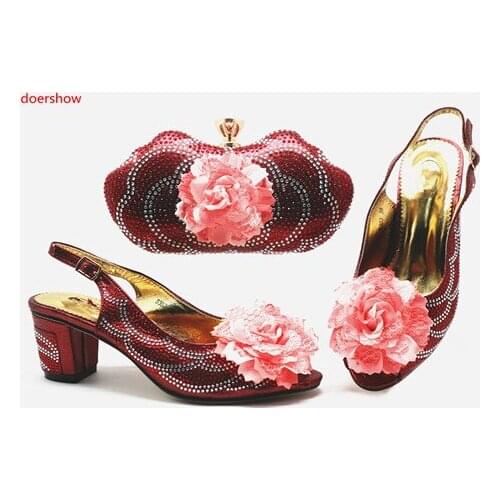 Doershow African Shoes And Bags To Match Set High Quality deep red Shoes And Bag Sets Italian Shoes And Bag Set For Party!HTB1-1