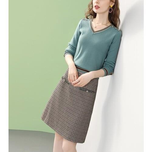 Elegant Knee-Length Women Dress Slim Waist Patchwork Separable Knitted Dresses Party New Design Plaid Spring Vestidos 2021