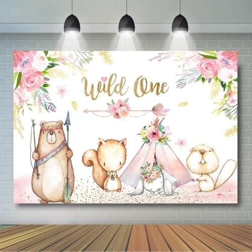 Wild One Backdrop Tribal Boho Woodland Animals 1st Birthday Background Girls First Birthday Party Banner Decoration