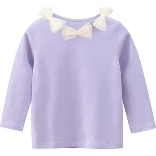 Spring Autumn Clothing Girls T-shirt Lovely Bow Childrens Lycra Cotton Long Sleeve Tops 2-9Years Dropshipping