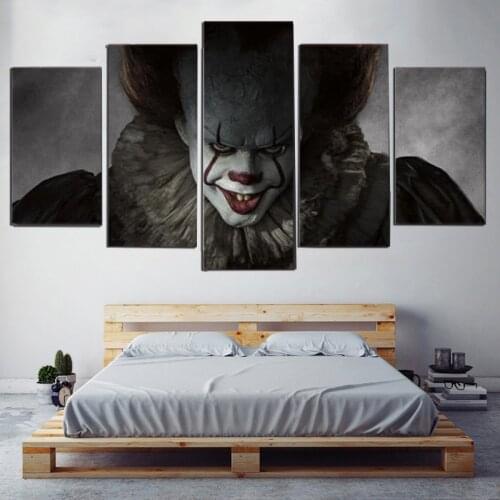 Canvas Painting 5 Pieces Pennywise Clown IT Horror Scary HD Print Poster Picture Bedroom Home Decor